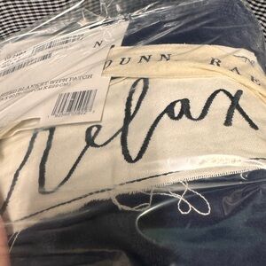 50” x 60” NIP Blue soft blanket w/white patch - says “relax”